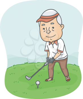 Illustration Featuring an Elderly Male Playing Golf
