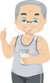 Illustration Featuring an Elderly Male Holding a Glass of Milk