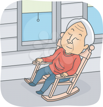 Illustration Featuring an Elderly Man Taking a Nap in a Rocking Chair