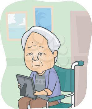 Illustration Featuring a Grandpa in a Nursing Home Looking at a Family Picture