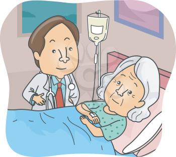 Illustration Featuring a Doctor Checking on a Patient During One of His Rounds