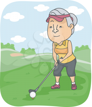 Illustration Featuring an Elderly Female Playing Golf
