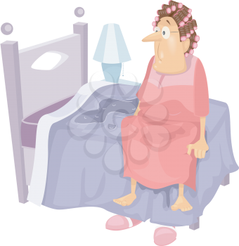 Illustration Featuring an Elderly Woman Waking Up to a Wet Bed