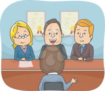 Illustration Featuring a Man Being Questioned in a Panel Interview