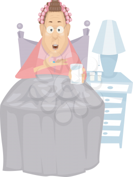 Illustration Featuring an Elderly Woman Taking a Pill