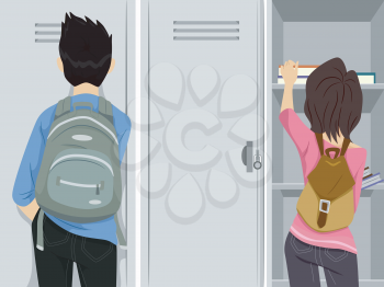 Illustration Featuring Teenage Students Standing in Front of Lockers
