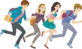 Illustration Featuring Teen Students Running