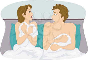 Illustration Featuring a Man and a Woman Waking Up After a One Night Stand