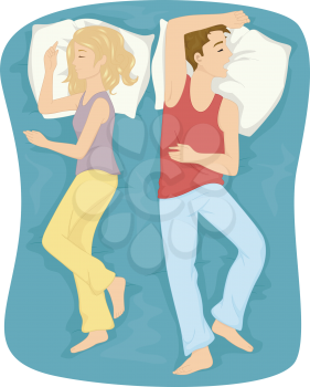 Illustration Featuring a Sleeping Couple Sleeping With Their Backs to Each Other
