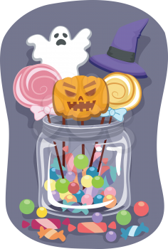 Halloween-Themed Illustration Featuring a Candy Jar Full of Sweets