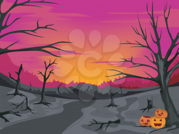 Halloween-Themed Illustration Featuring a Creepy Path in the Woods