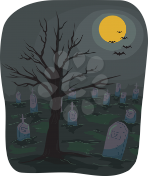 Halloween-Themed Illustration Featuring a Graveyard