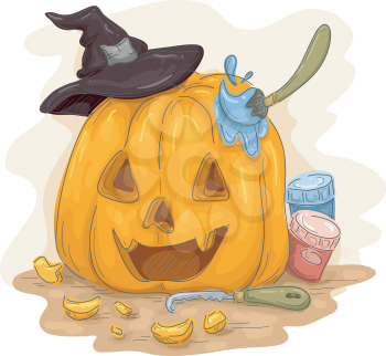 Illustration Featuring a Jack-o'-Lantern Being Painted
