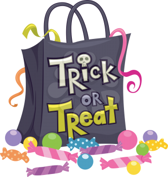 Illustration Featuring a Trick or Treat Bag Surrounded by Candies