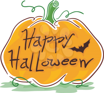 Illustration Featuring a Pumpkin With Halloween Greetings Carved on It