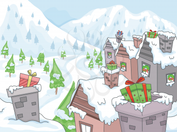 Illustration Featuring a Morning Scene in a Christmas Village