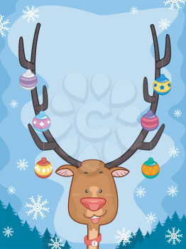 Illustration Featuring a Reindeer with Christmas Baubles Hanging From Its Antlers