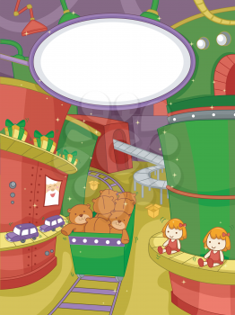 Illustration Featuring a Scene at a Christmas Toy Factory