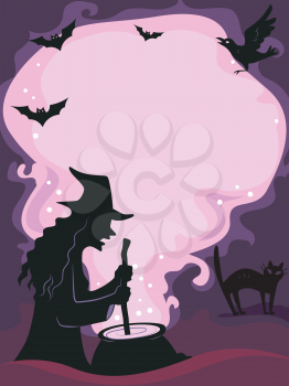 Frame Illustration Featuring the Silhouette of a Witch Making a Potion