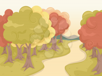 Illustration Featuring a Trail Lined Up with Maple Trees