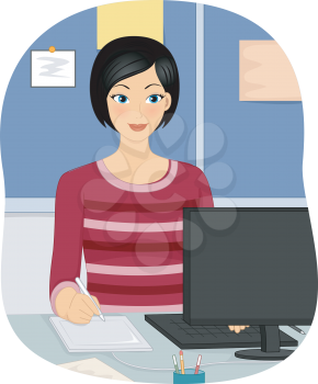 Illustration Featuring a Female Graphic Designer Using a Pen Tablet