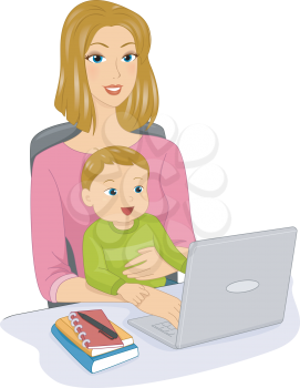 Illustration Featuring a Mother and Her Baby Engaged in an Online Chat