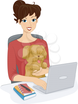 Illustration Featuring a Woman Browsing the Internet With Her Dog