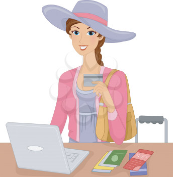 Illustration Featuring a Woman Making an Online Purchase