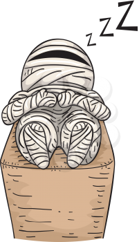Illustration Featuring a Sleeping Mummy