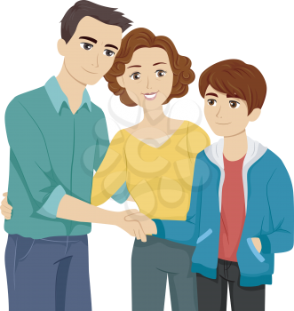Illustration Featuring a Mother Introducing Her Son to His Stepfather