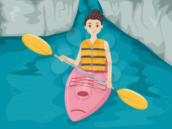 Illustration Featuring a Girl Maneuvering a Kayak