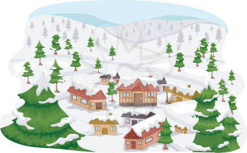 Illustration Featuring a Ski Village