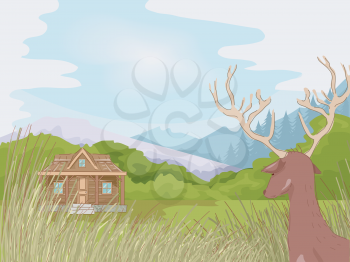 Illustration Featuring a Hunting Cabin