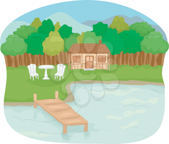 Illustration Featuring a Cabin by the Lake