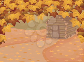 Background Illustration Featuring a Log Cabin in Autumn
