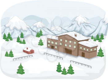 Illustration Featuring a Ski Lodge