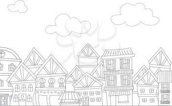 Illustration of a Ready to Print Coloring Page Featuring  a Row of Apartments