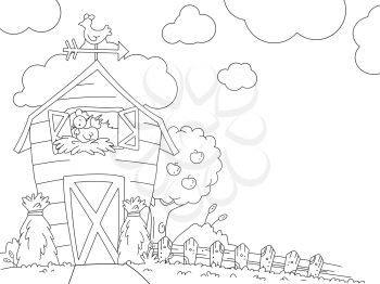 Illustration of a Ready to Print Coloring Page Featuring a Barn