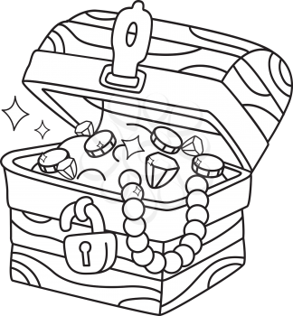 Illustration of a Ready to Print Coloring Page Featuring a Treasure Chest