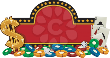 Banner Illustration Featuring a Casino Sign Surrounded by Gambling Implements