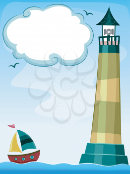 Background Illustration of a Sailboat Approaching a Lighthouse