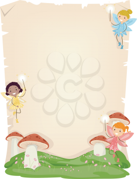 Background Illustration of Cute Little Fairies Hovering Over Mushrooms