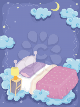 Background Illustration of a Bed Surrounded by Clouds and Stars
