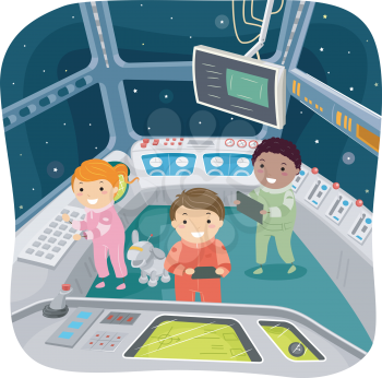 Illustration of Kids in a Spaceship Control Room