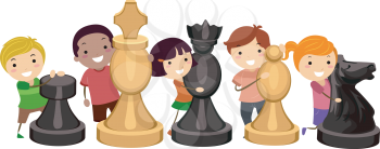 Illustration of Kids Hugging Giant Chess Pieces