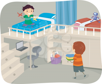 Illustration of Boys Sharing a Bedroom With a Loft