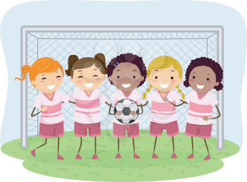 Illustration of Little Girls Dressed in Soccer Uniforms