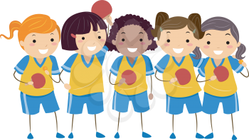 Illustration of Little Girls Dressed in Table Tennis Uniforms