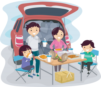 Illustration of a Family Having a Picnic at the Back of Their Car