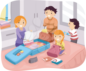 Illustration of a Family Packing Their Things for a Trip